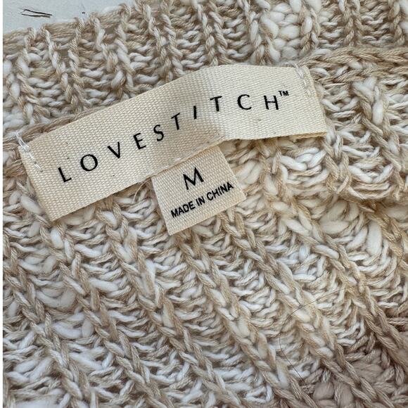 Lovestitch Marble Tan & Taupe Stripe Loose Knit Hi-Low Sweater M - Picture 9 of 14